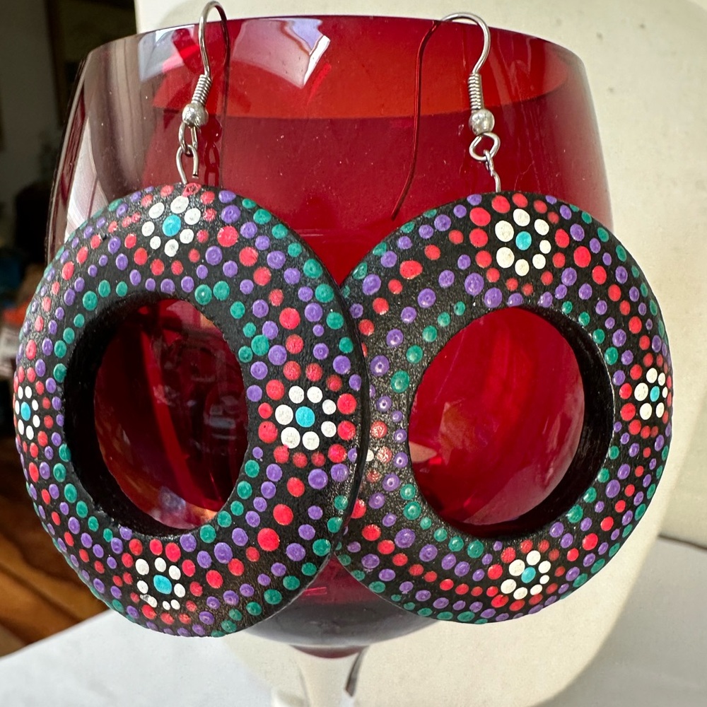 Large open circle Mandela dot style earrings